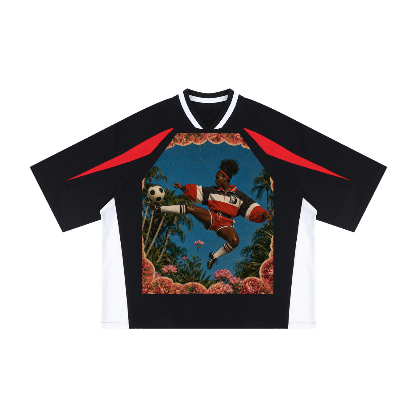 Unisex Oversized Color Block V-Neck T-Shirt