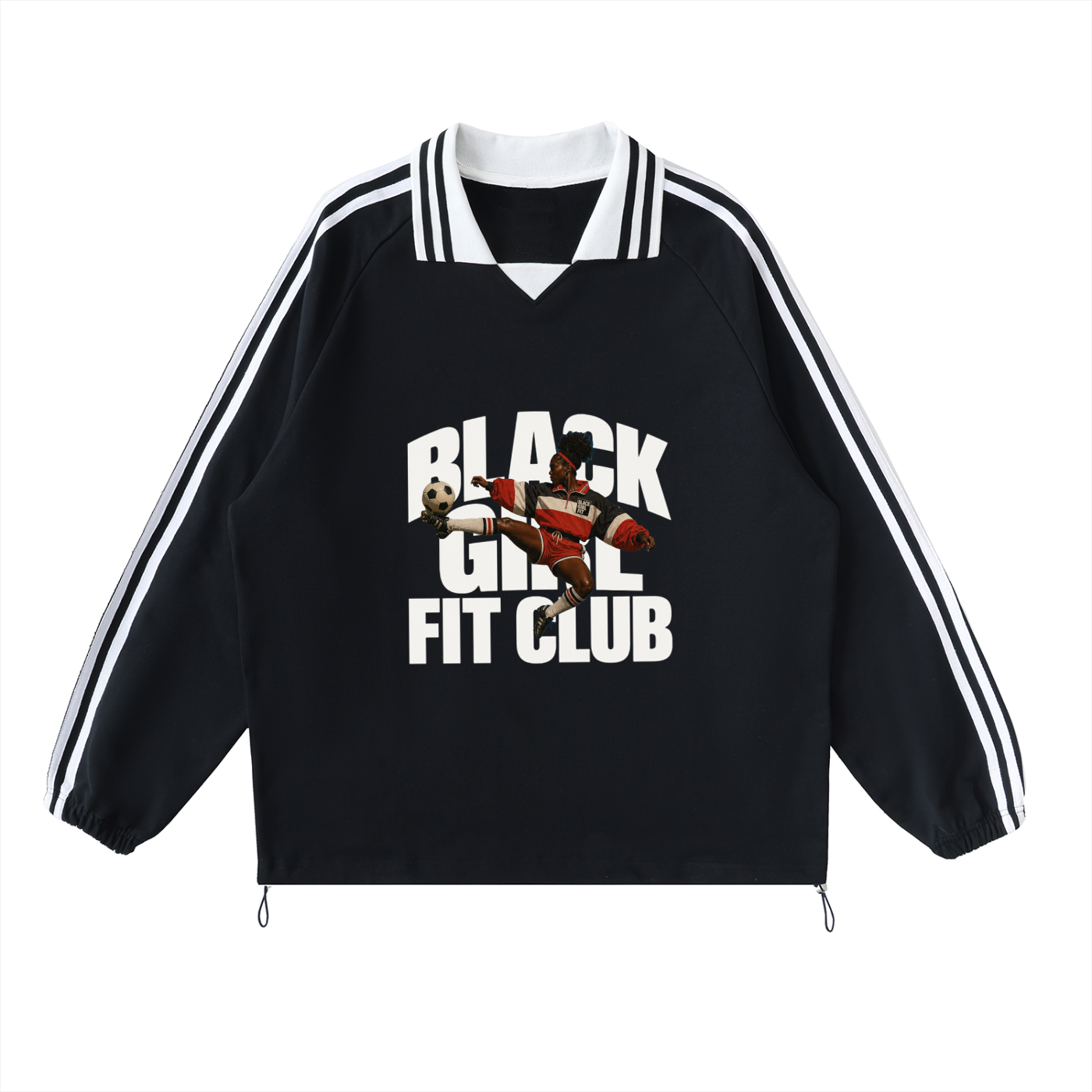 Contrast Striped Lapel Collar Sweatshirt
