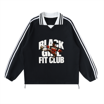 Contrast Striped Lapel Collar Sweatshirt